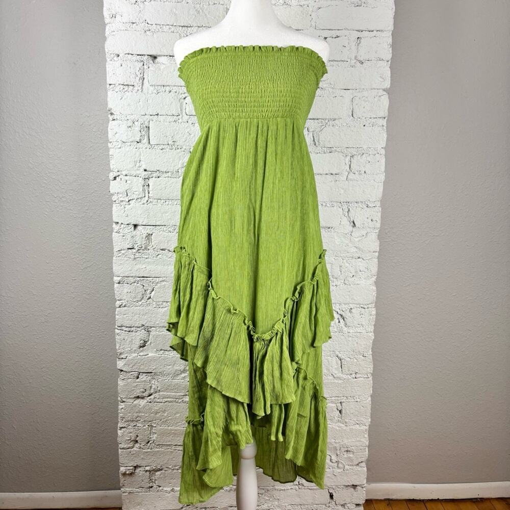 Vintage Y2K L.I.F.E Fairycore Green Ruffle Strapless Dress